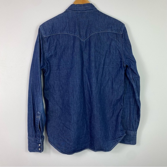 Levi’s denim Pearl snap shirt medium navy blue Jean collared - Picture 2 of 10